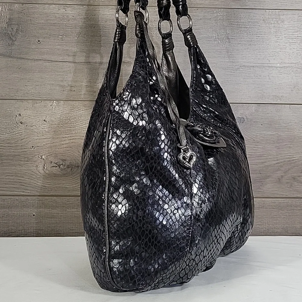 Brighton Black Patent Snakeskin Embossed Leather Women's Bag
